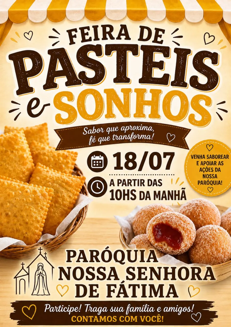 Paróquia Nossa Senhora de Fátima promove tradicional Feira de Pastéis e Sonhos em julho 