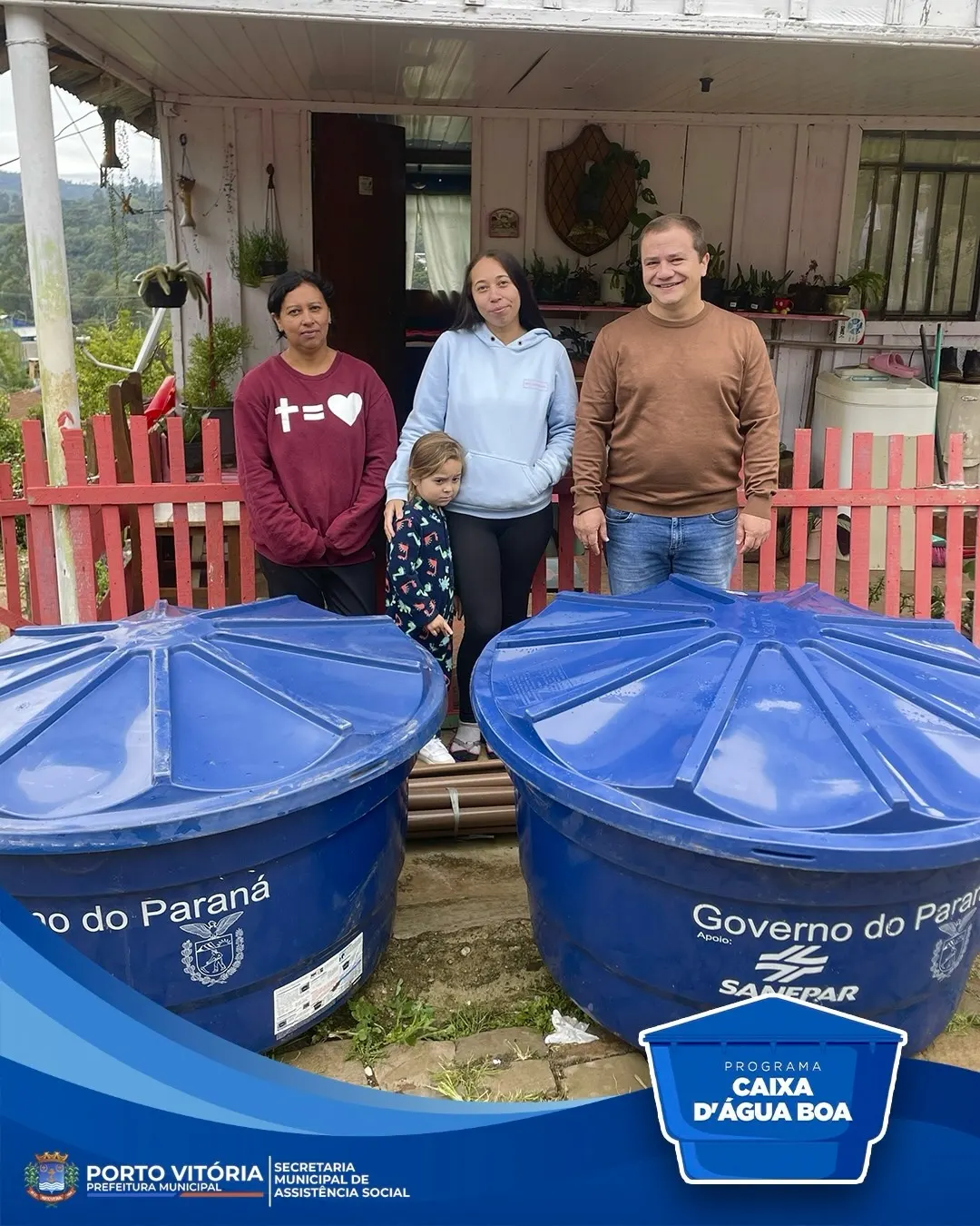 Famílias de Porto Vitória recebem caixas d’água por meio de programa estadual 