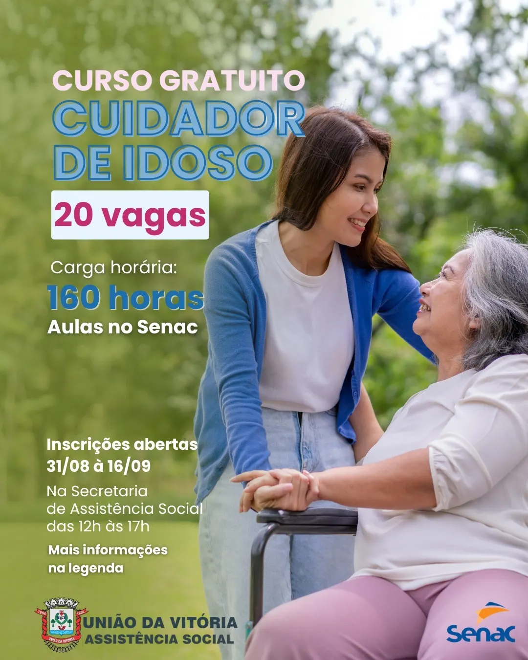 União da Vitória oferece curso gratuito de Cuidador de Idoso