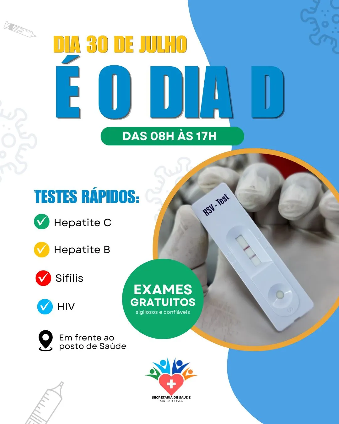 Dia D de Testagem Rápida oferecerá exames gratuitos de HIV, sífilis e hepatites