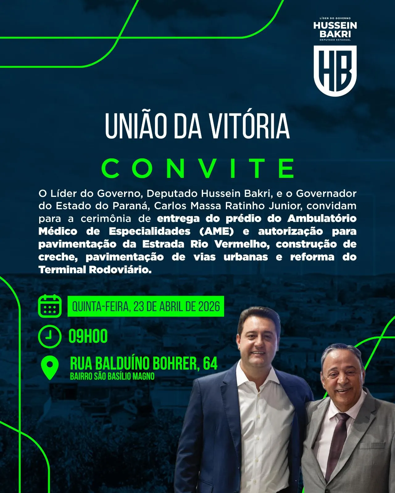 União da Vitória recebe governador Ratinho Junior