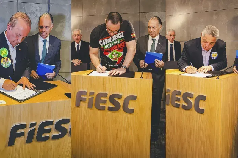 Na Fiesc, candidatos ao governo de SC assinam compromisso de não aumentar carga tributária 