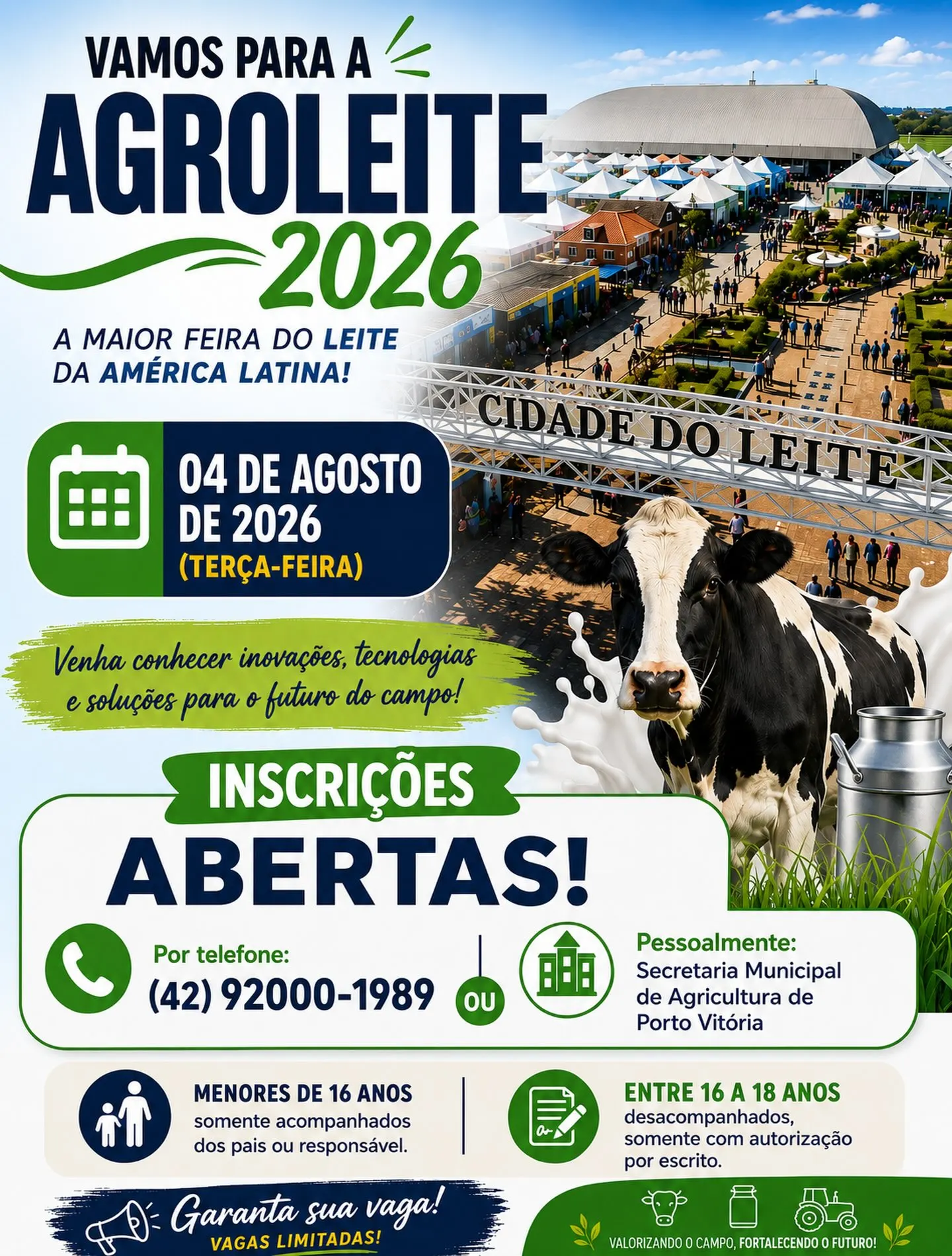 Secretaria de Agricultura de Porto Vitória abre inscrições para visita à Agroleite 2026