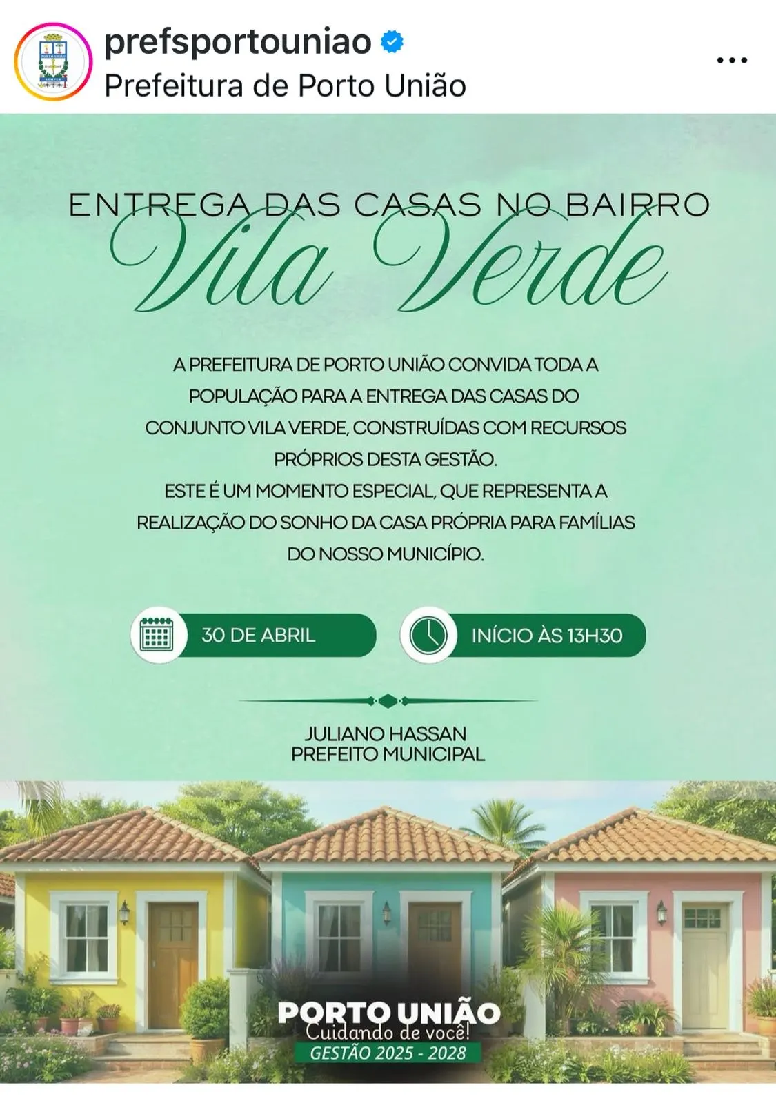 Sonho da casa própria se torna realidade: Porto União entrega moradias no Vila Verde 