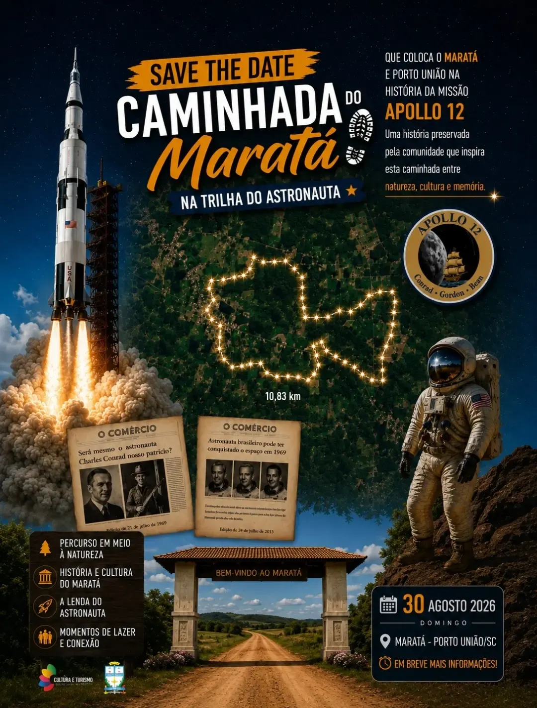 Caminhada do Maratá vai unir natureza, história e a lenda do astronauta em Porto União 