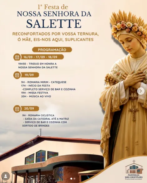 Paróquia São Cristóvão promove primeira Festa de Nossa Senhora da Salette