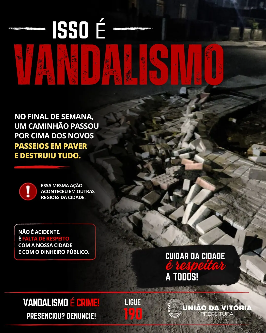 Vandalismo causa prejuízos em obra de pavimentação e reforça alerta para preservação do patrimônio público
