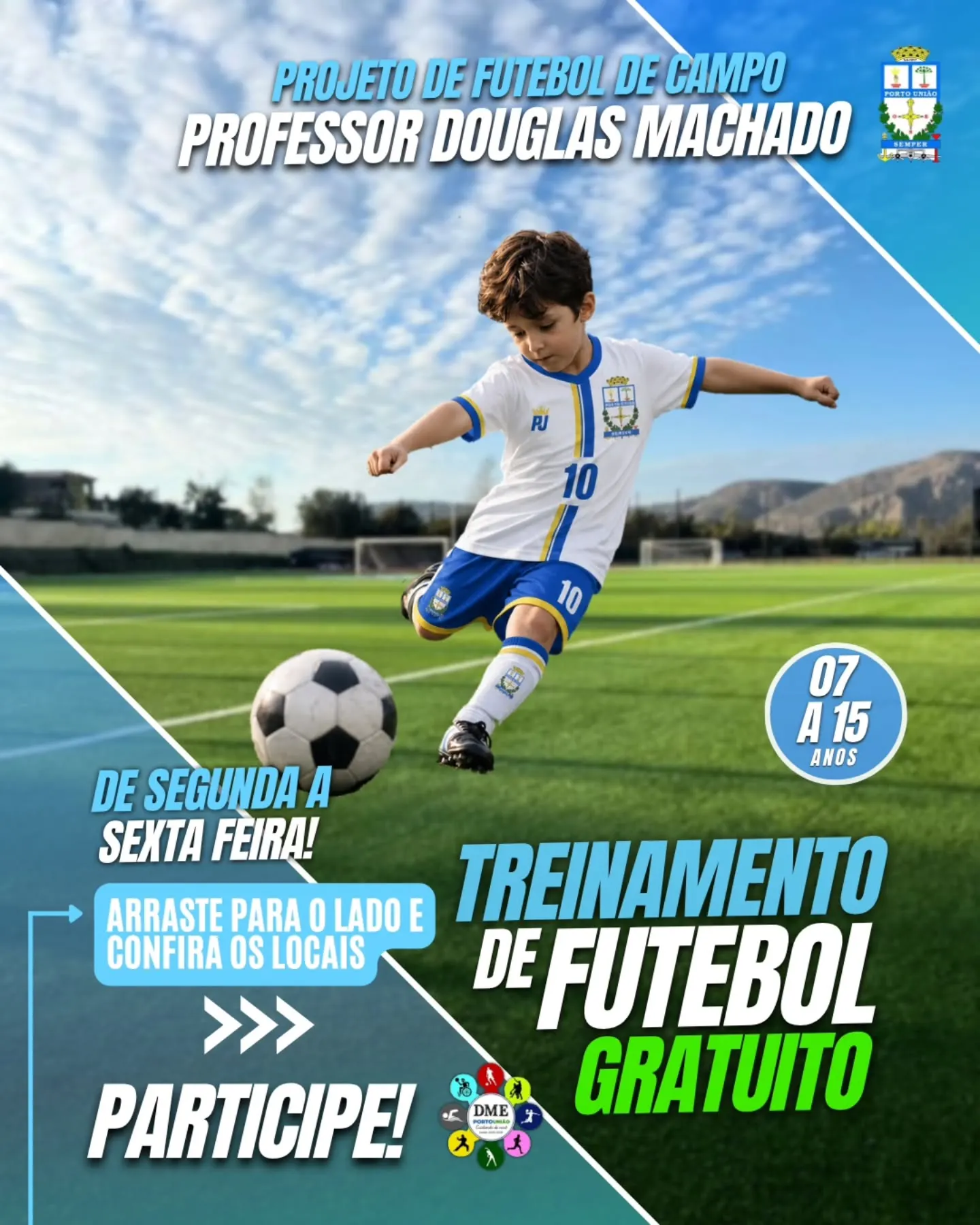 Escolinha de Futebol do DME Porto União oferece atividades para crianças e adolescentes 