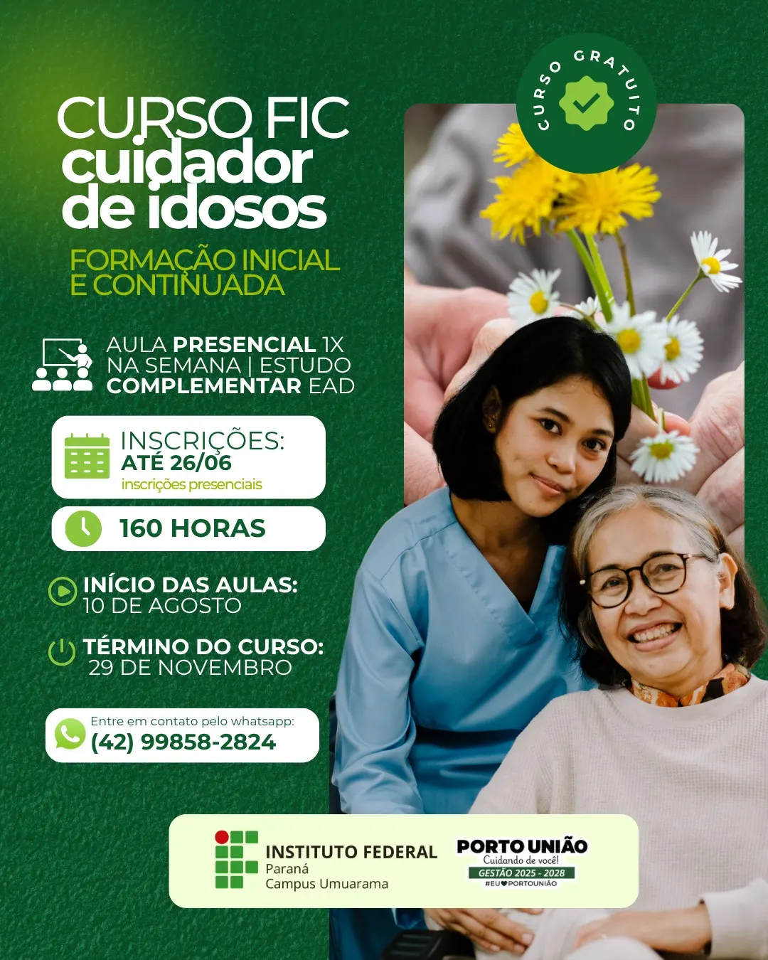 Inscrições para curso gratuito de Cuidador de Idosos são prorrogadas em Porto União 