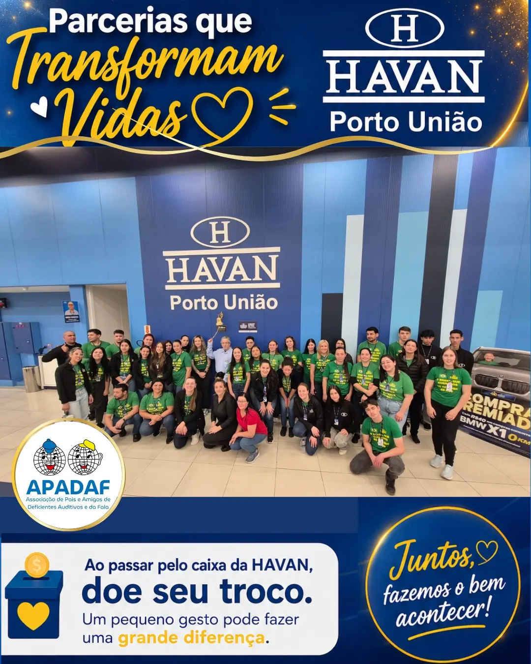 APADAF é escolhida para participar do Troco Solidário da Havan 