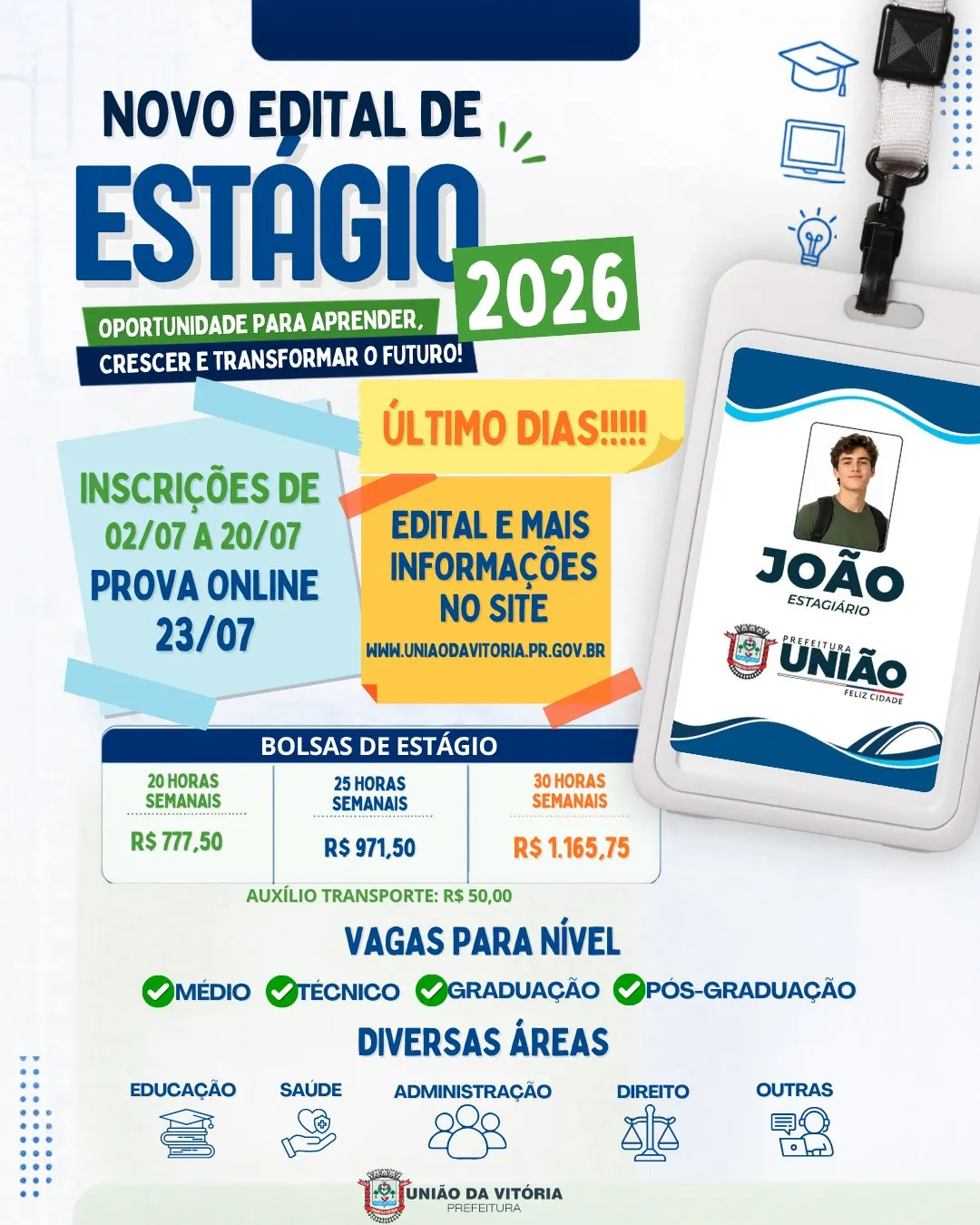 Inscrições para PSS de estágio em União da Vitória entram na reta final 
