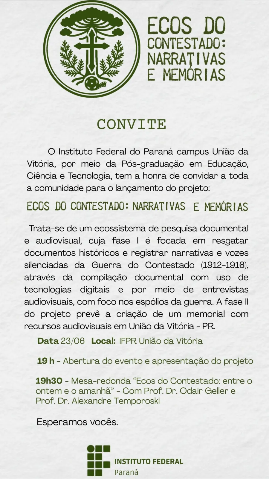 Projeto “Ecos do Contestado: Narrativas e Memórias” é lançado em União da Vitória 