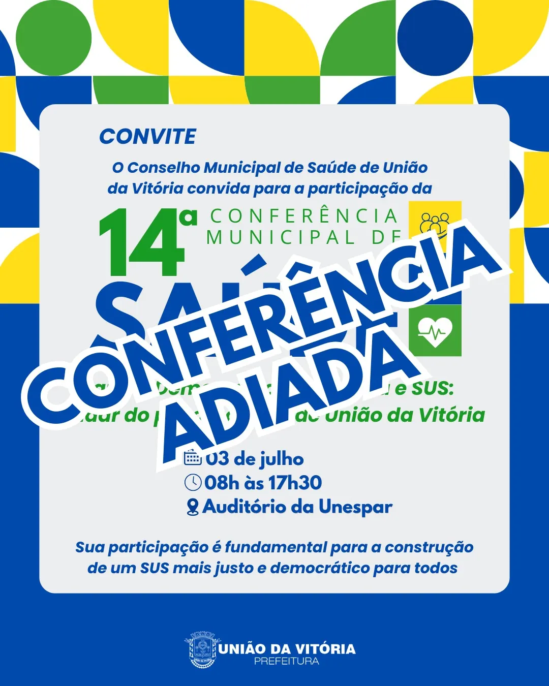 14ª Conferência Municipal de Saúde de União da Vitória é adiada 