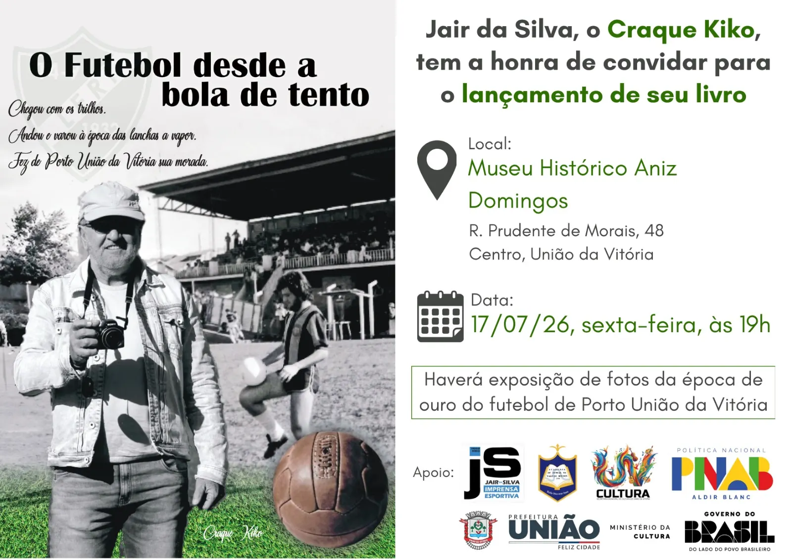 "O Futebol desde a bola de tento": Craque Kiko lança livro sobre a história do esporte em Porto União da Vitória