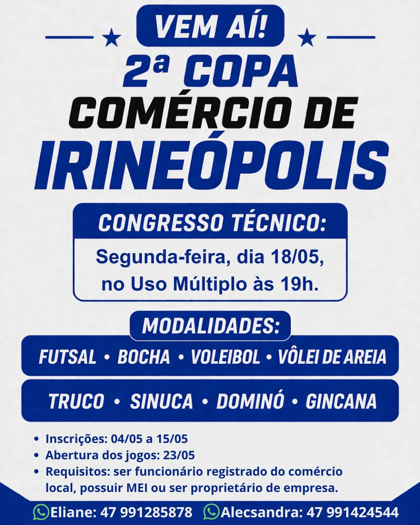 Irineópolis se prepara para a 2ª Copa Comércio com diversas modalidades esportivas 
