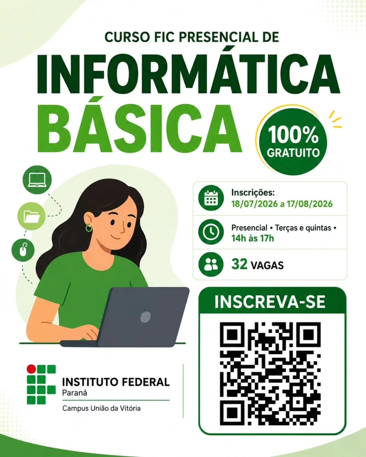 IFPR de União da Vitória abre inscrições para curso gratuito de Informática Básica 