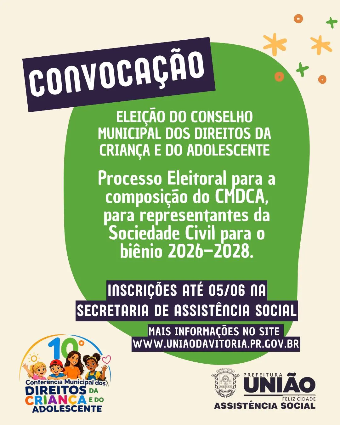União da Vitória abre inscrições para representantes da sociedade civil no CMDCA 