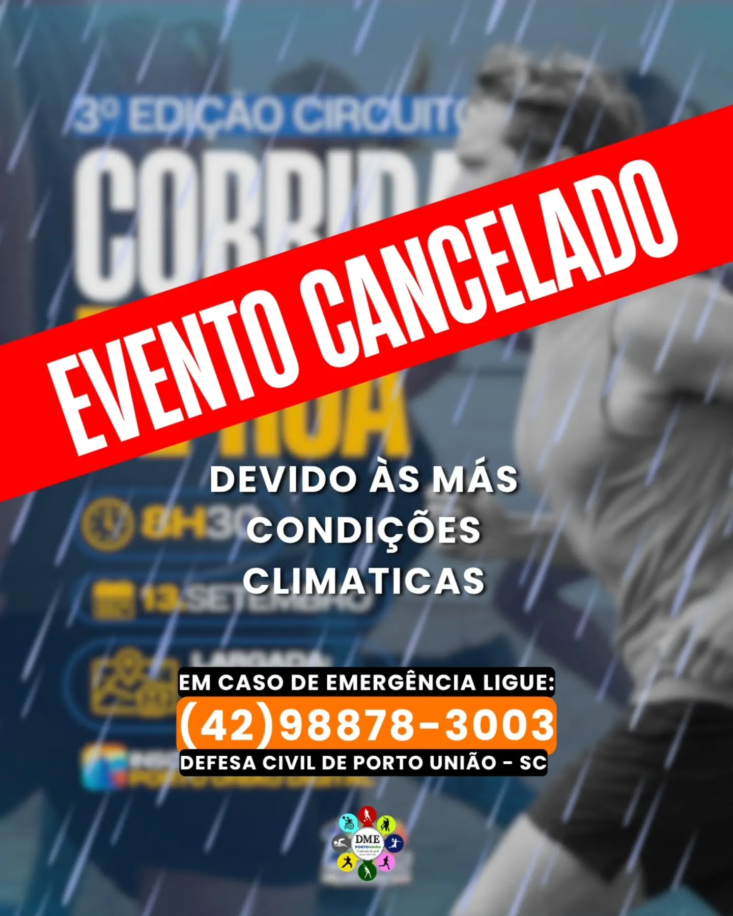 3ª etapa do Circuito de Corrida de Rua de Porto União é suspensa 