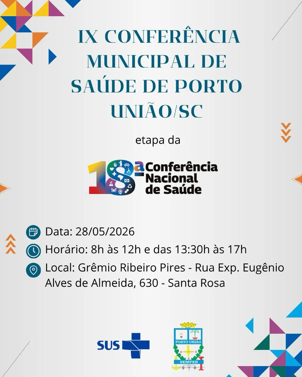 Porto União realiza IX Conferência Municipal de Saúde no dia 28 de maio 