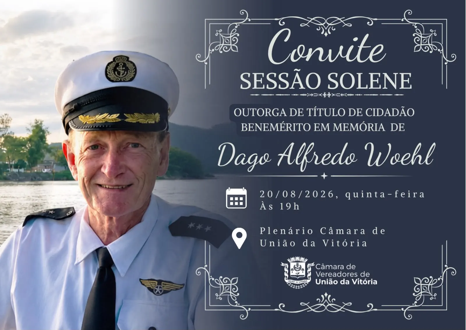 Câmara de União da Vitória realiza sessão solene em homenagem a Dago Alfredo Woehl 