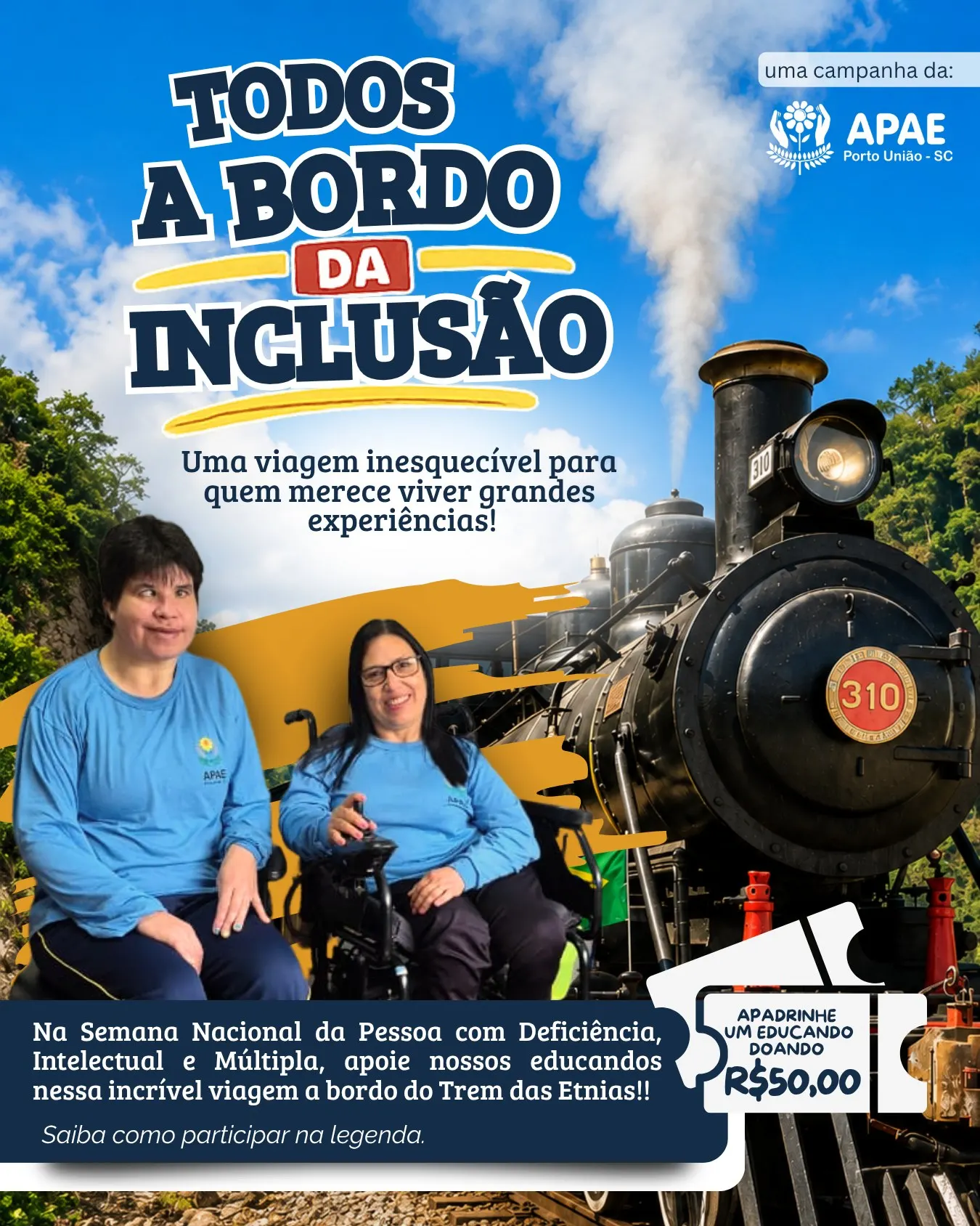 APAE de Porto União promove campanha para levar educandos ao Trem das Etnias