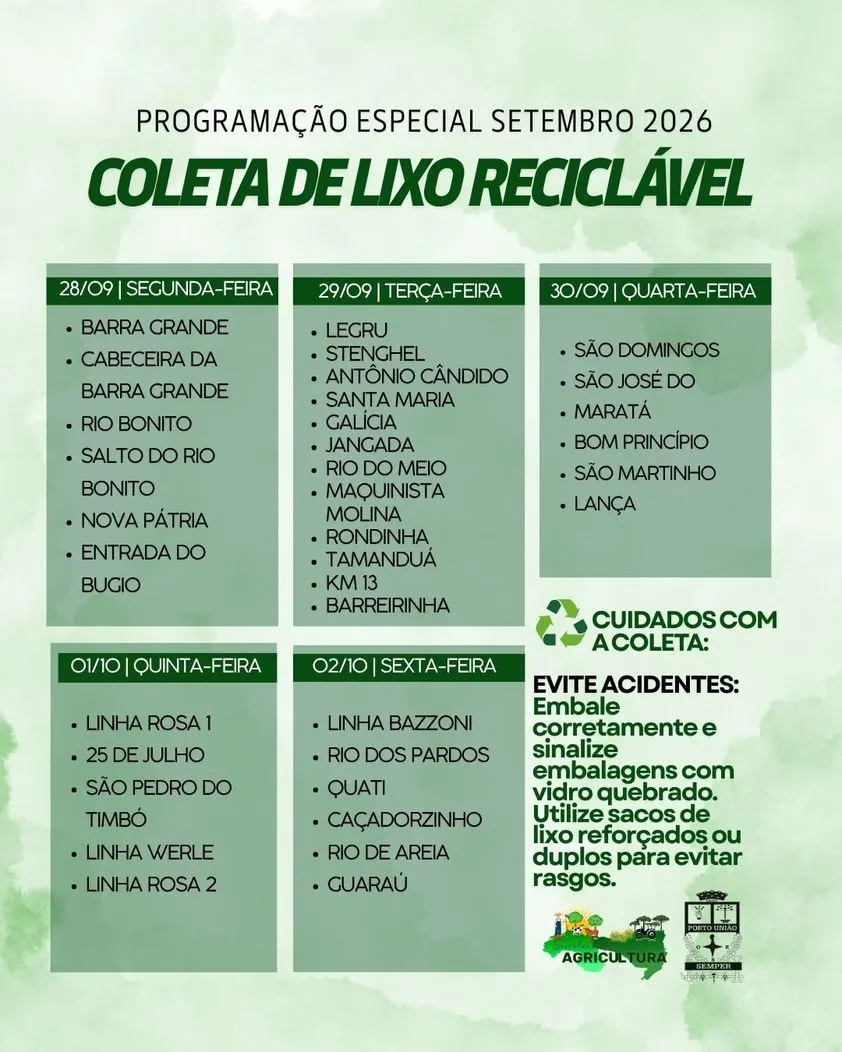 Comunidades do interior de Porto União terão coleta de recicláveis 
