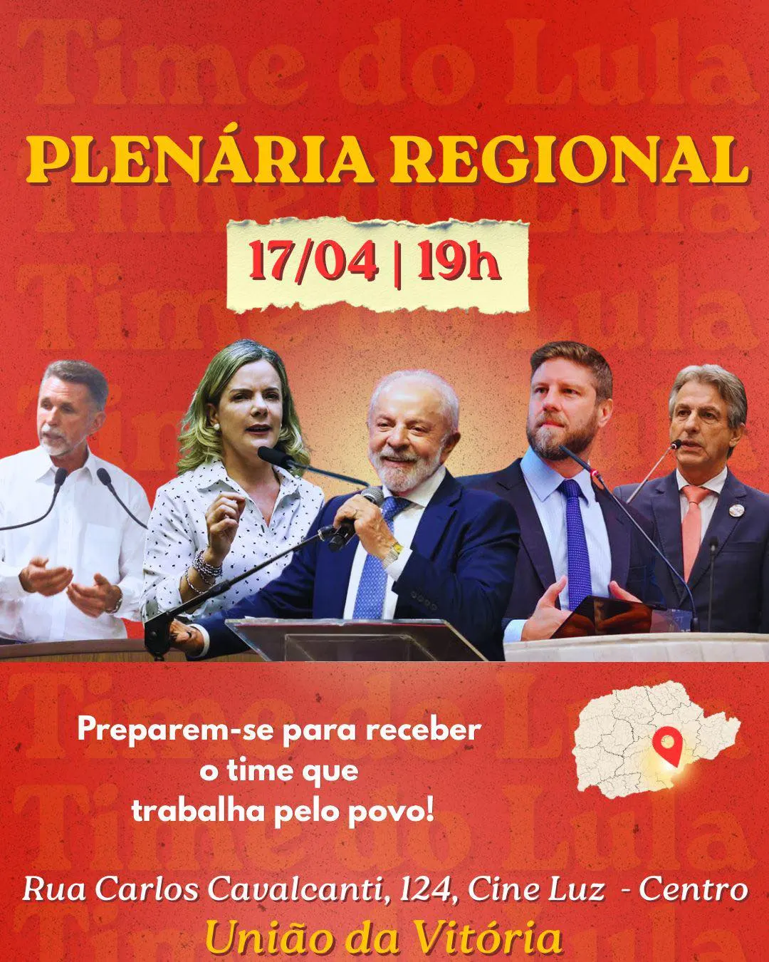 Tadeu Veneri reúne lideranças e pré-candidatos em encontro regional no Cine Teatro Luz