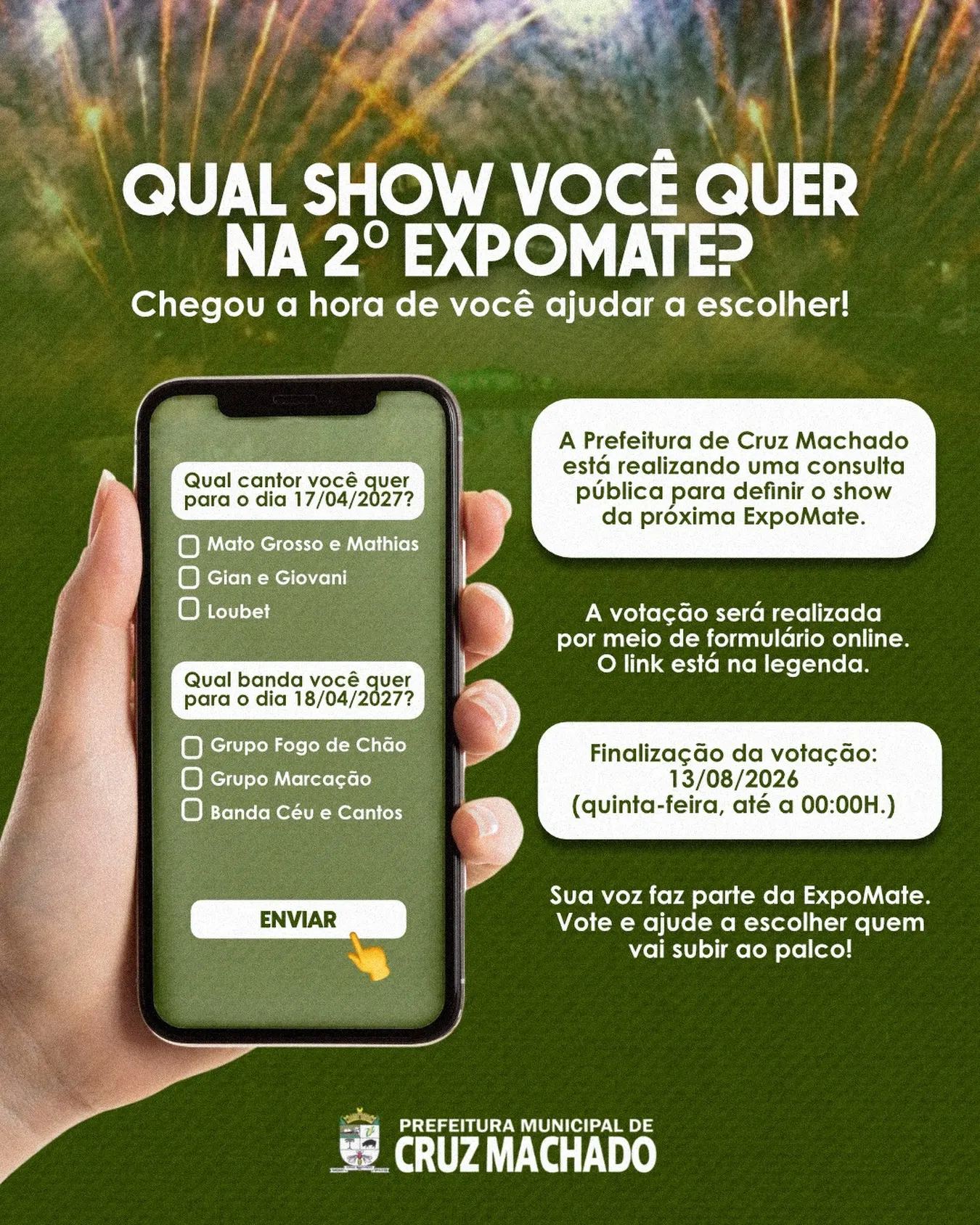 População poderá escolher atrações musicais da 2ª Expomate 