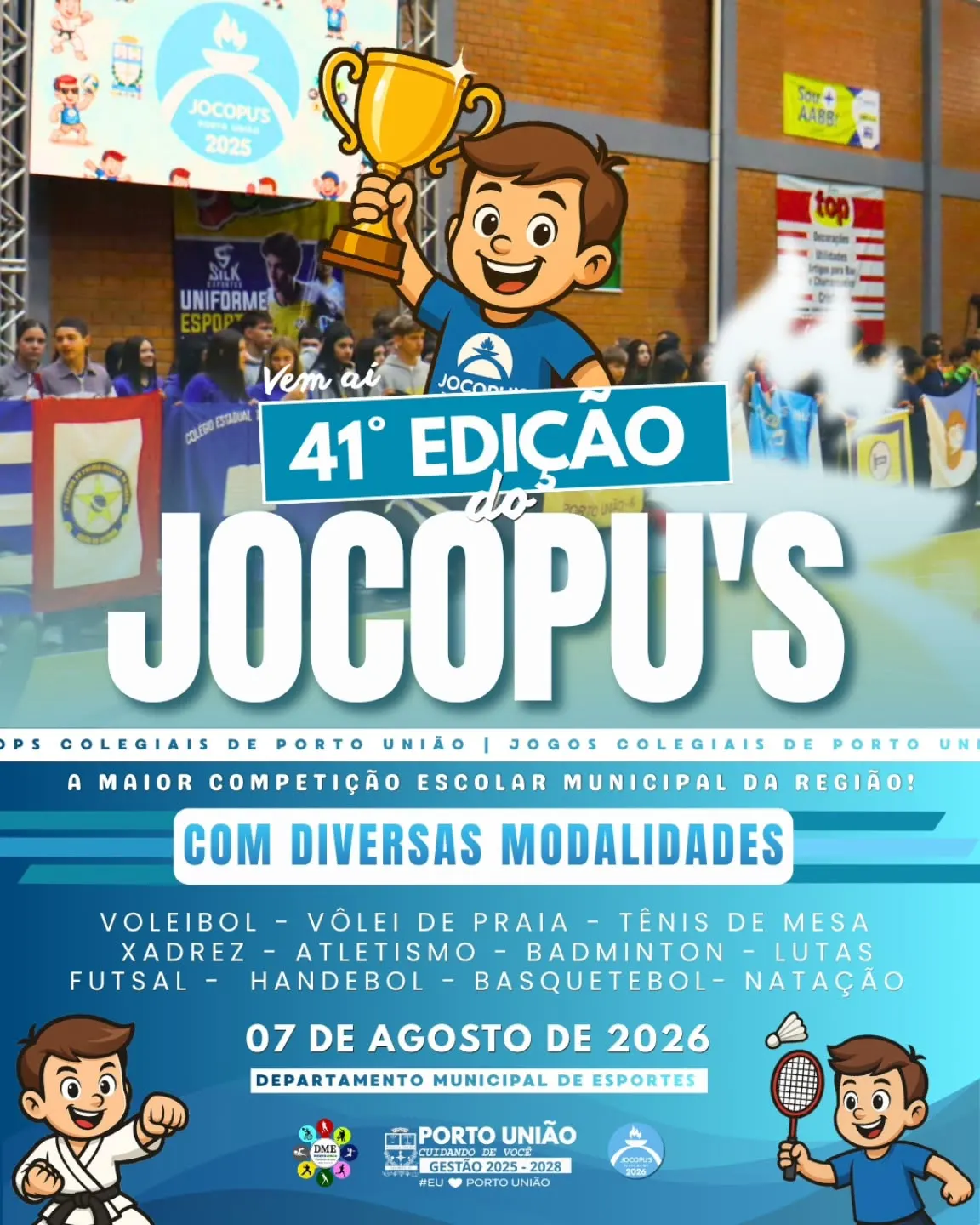 41º JOCOPU'S 2026: inscrições abertas para os Jogos Colegiais de Porto União