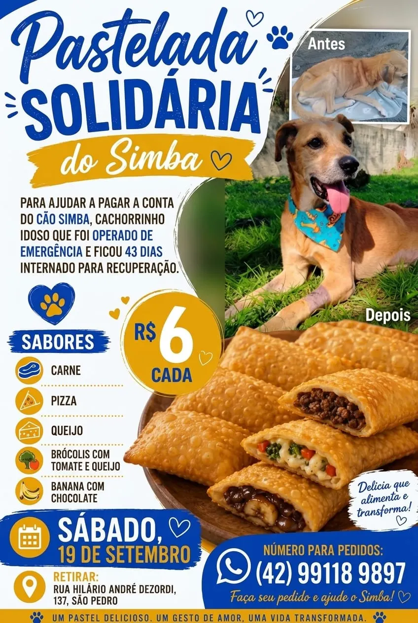 Pastelada solidária ajuda no tratamento do cão Simba