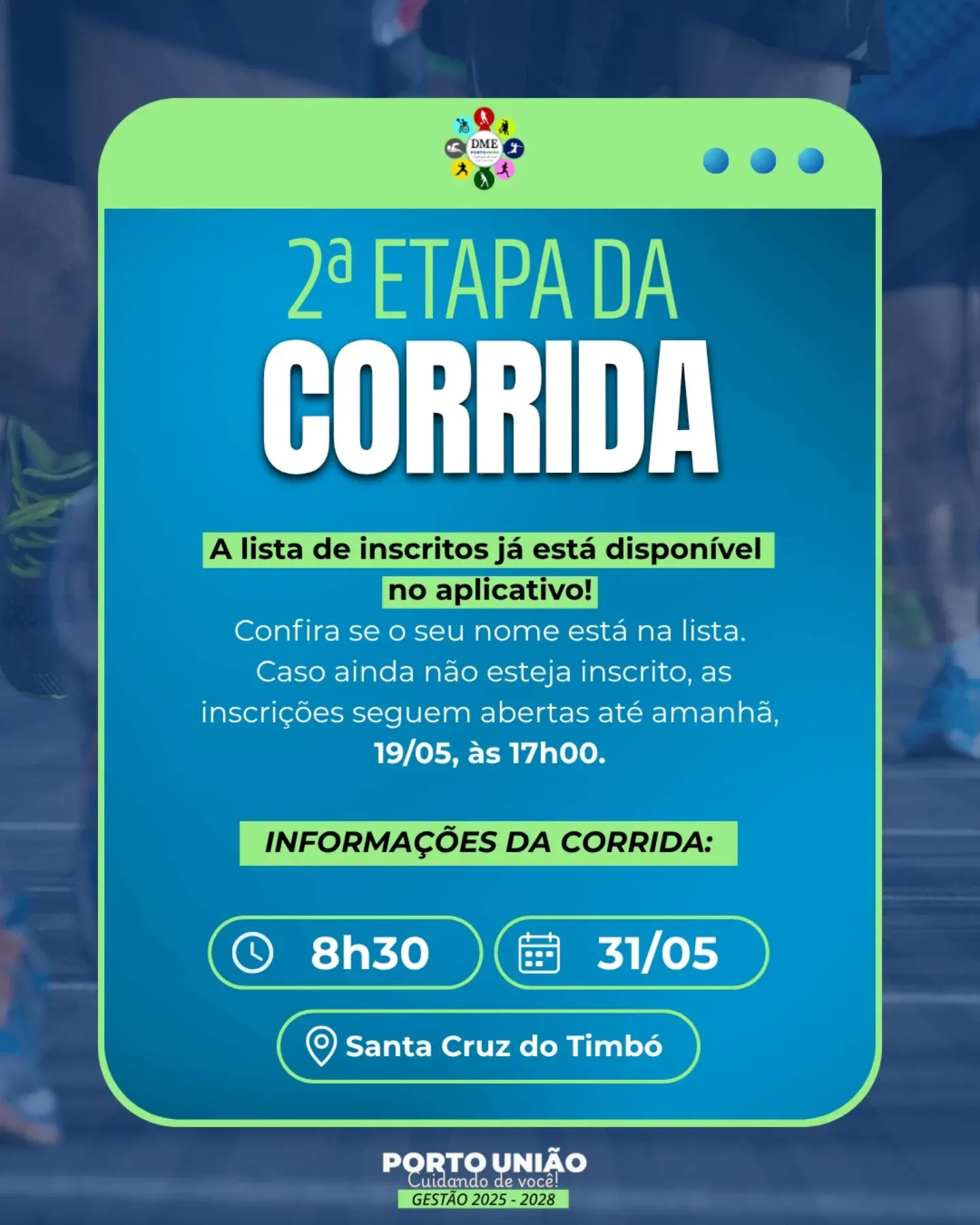 Lista de inscritos da 2ª etapa da corrida já está disponível no aplicativo Porto União Digital 