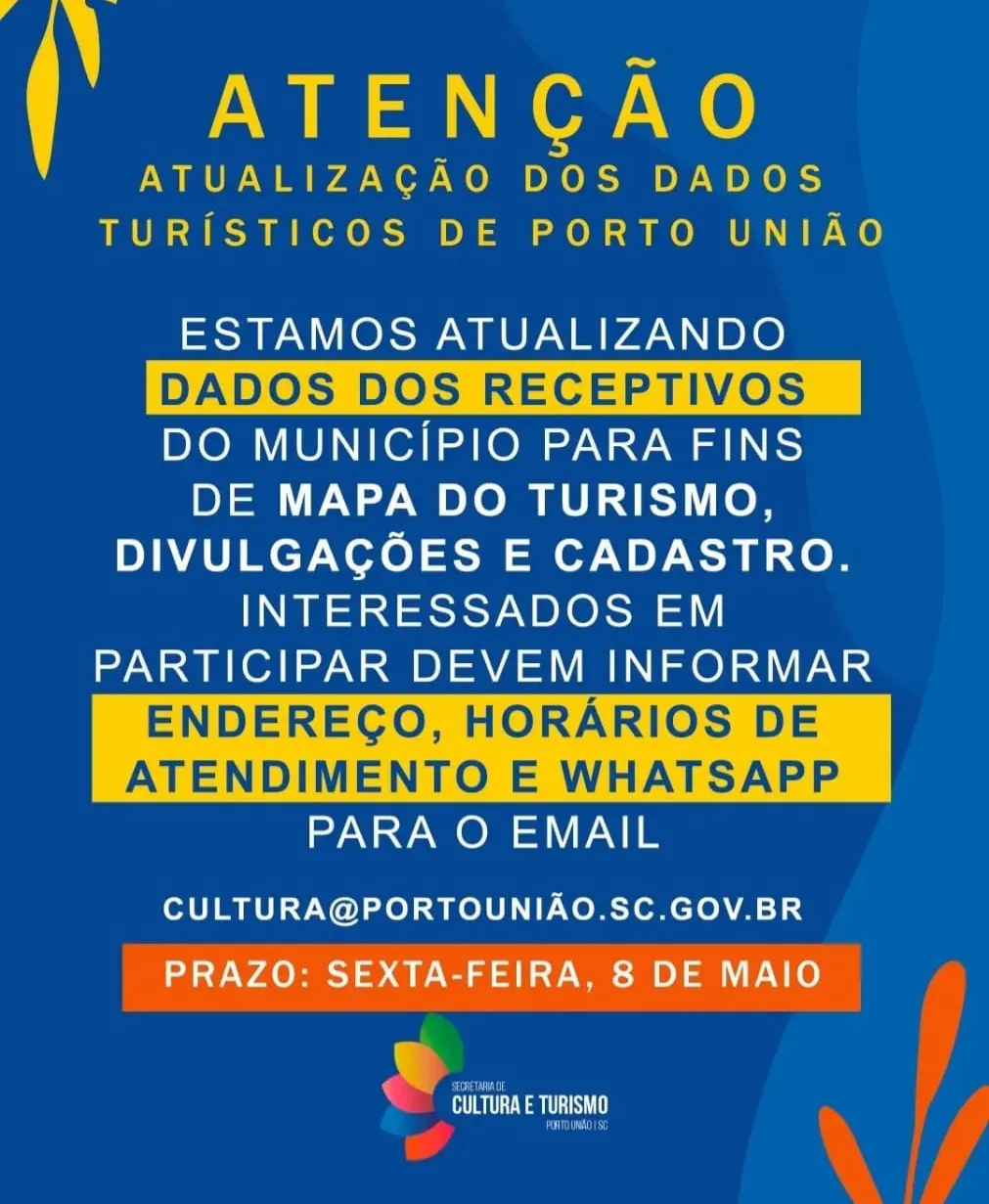 Porto União atualiza cadastro turístico e convoca empreendimentos do setor 