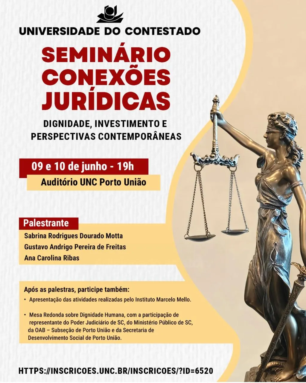 UNC promove Seminário Conexões Jurídicas em Porto União nos dias 9 e 10 de junho 