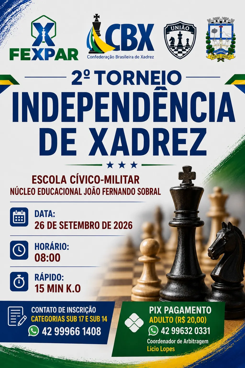 2º Torneio Independência de Xadrez será realizado em Porto União 