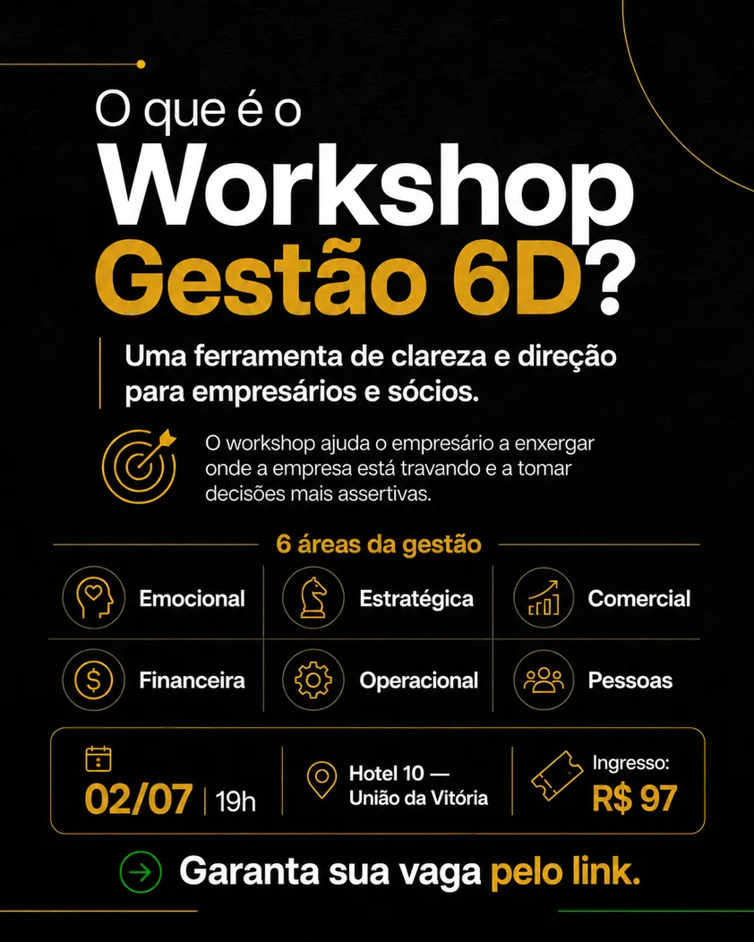 Workshop Gestão 6D leva ferramentas práticas para empresários em União da Vitória 